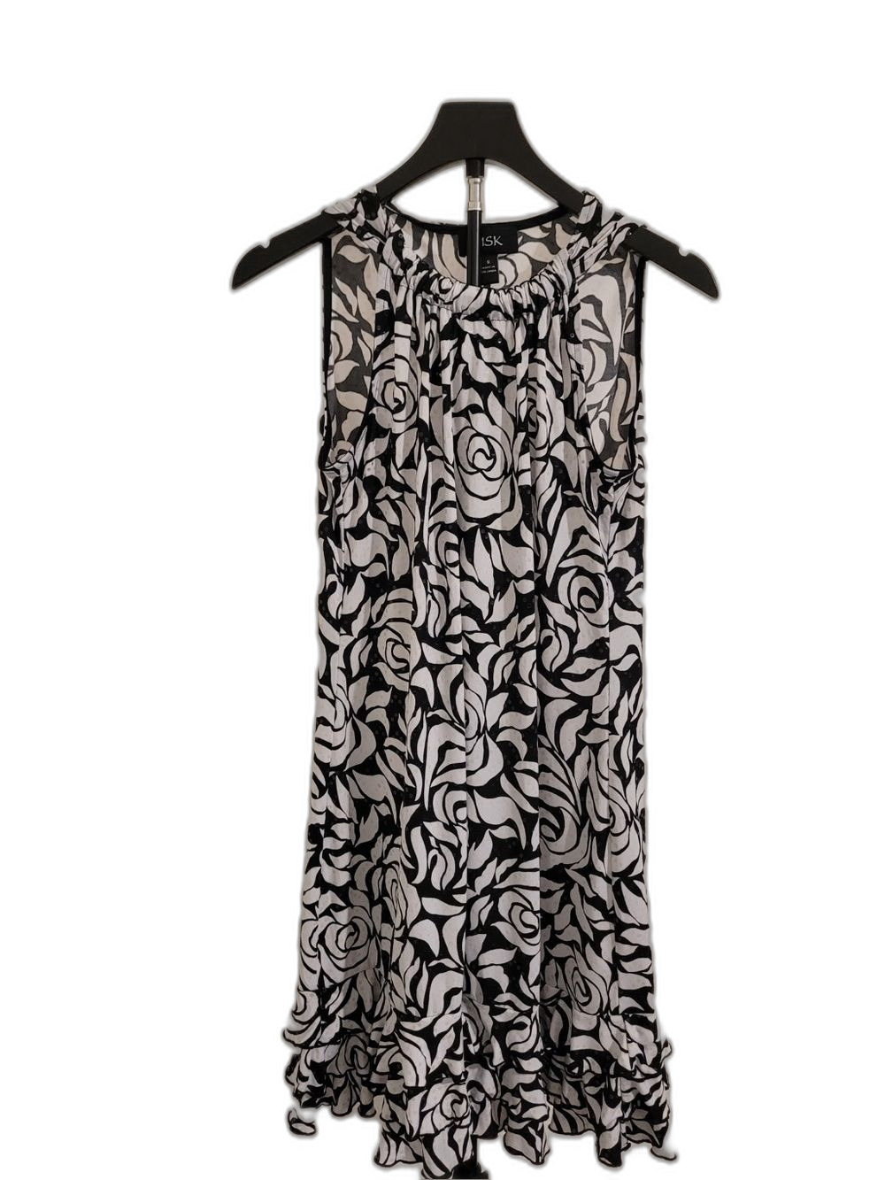 MSK Women’s Small Black White Floral Ruffle Hem Dress